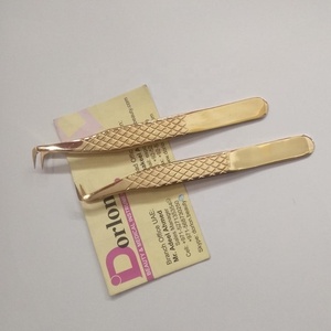 Pinzas de extensión de pestañas de 90 grados chapadas en oro Dorlon, agarre de diamante de acero inoxidable sostenible, extensión de pestañas de volumen CE ISO - Product Image 1