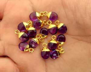 Améthyste Pierres Précieuses De Forme Ovale Plaqué Or Charmes Pendentif - Product Image 2