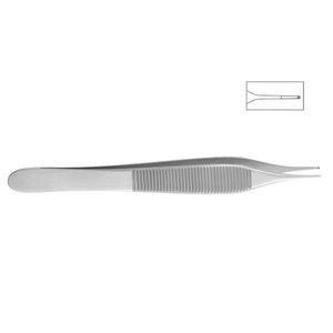 Pince à mouchoirs en acier inoxydable Adson manuelle avec plate-forme de suture 4.75 ''1x2 dents 0.9mm Instrument chirurgical certifié CE - Product Image 2