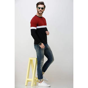 Wholesale 100% Cotton Men's Oversize Long Sleeve <b>T</b>-<b>Shirt</b> Customized Color Block <b>Collar</b> Cheap Price Blank <b>Shirt</b> - Product Image 5