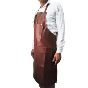 Customised Genuine Goat Leather Extra Large Kitchen Apron with One Pocket For Carry Many More Little Things