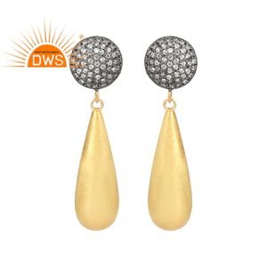 Pendientes Colgantes Chapados en Oro con Circonita Cúbica Blanca, Joyería de Plata de Ley 925 para Fiesta y Regalo, Diseño Clásico - Product Image 1