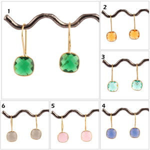 Minimaliste 10mm coussin forme briolette cut bleu calcédoine boucle d'oreille Offre Spéciale or/argent plaqué lunette ensemble boucle d'oreille cadeau pour les filles - Product Image 2