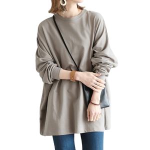 T-shirt à manches longues pour femmes, coupe ample et surdimensionnée, col ras du cou, couleur unie, bon marché - Product Image 1