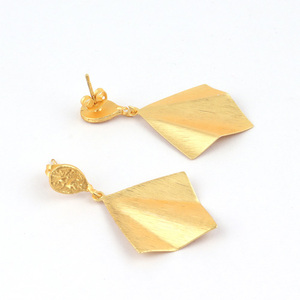 Pendientes a la moda para mujer, diseños de martillo, acabado cepillado, chapado en oro mate, latón liso, gota de metal, Pendientes colgantes, joyería - Product Image 3