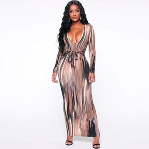 Tie dye wave print lace up midi dress <span class=keywords><strong>donna</strong></span> manica lunga sexy autunno primavera party club abiti aderenti abiti da <span class=keywords><strong>donna</strong></span> C12822 - Product Image 1