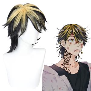 Vente en gros Tokyo Revengers perruque Cosplay 35cm court blond noir mixte Hanemiya Kazutora Peluca synthétique Anime perruques résistantes à <span class=keywords><strong>la</strong></span> chaleur - Product Image 3