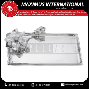 Luxury <b>Silver</b> Floral Decorative Serving Tray Metal Display Platter for Vanity <b>Table</b> <b>Coffee</b> <b>Table</b> Home Decor and Gift - Product Image 2