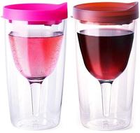 Gobelet à vin en acrylique avec couvercle à ouverture pour boisson, vente en gros, gobelet à vin en plastique à double paroi, gobelet à vin 10oz en plastique