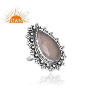 แหวนค็อกเทล Chalcedony พลอยสีเทาธรรมชาติผู้ค้าส่งเครื่องประดับแหวนออกซิไดซ์925เงิน Boohoo ผู้จัดจำหน่ายเครื่องประดับ - Product Image 3