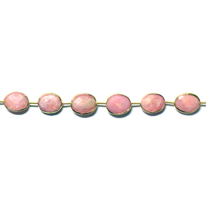 Pink <b>Opal</b> Oval Shape Silver Bezel <b>Gold</b> Plated Top Straight Drilled 10 Beads Strand - Product Image 2