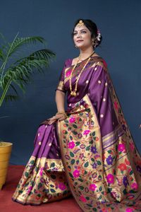 Nuevo Sari Paithani Tradicional Indio, Atractivo, de Seda Pura Suave con Bordado Zari Dorado, Tejido a Mano, para Mujer, Venta al por Mayor en Línea - Product Image 5
