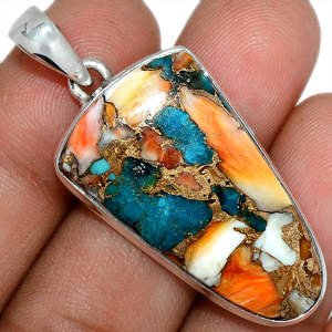 Exclusiva joyería de plata de ley sólida 925, colgante de piedras preciosas turquesa de cobre ostra, joyería hecha a mano para mujer - Product Image 1