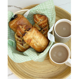 ถาดไม้ไผ่เคลือบเงากลมพาสเทล/ถาดเสิร์ฟไม้ไผ่พร้อมที่จับ - Product Image 5