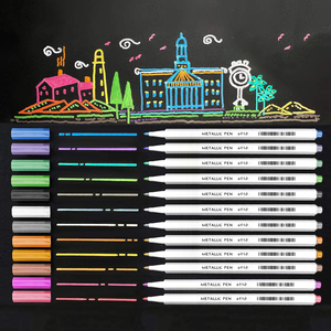 ปากกามาร์กเกอร์ศิลปะ12สี,ปากกาไฮไลท์ DIY อัลบั้มสมุดภาพบัตรเชิญปากกามาร์กเกอร์ศิลปะภาพถ่ายปากกาสีโลหะ - Product Image 3