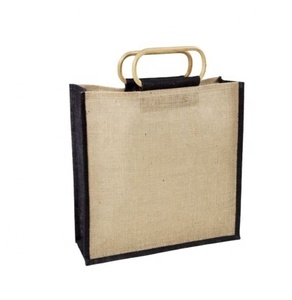 Sac d'épicerie en jute à poignée en bois écologique imprimé personnalisé avec fermeture à glissière pour la publicité et le shopping - Product Image 1