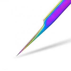 Pince à épiler professionnelle d'extension de cils couleur arc-en-ciel ensemble Logo personnalisé outils classiques Pro-Straight en acier inoxydable - Product Image 3