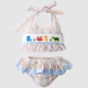 ชุดบิกินี่ผ้าฝ้าย 100% ลายสัตว์ทะเลสุดหรู ปักมือลายรุ้ง ผ้าซีร์ซักเกอร์ ได้รับการรับรองมาตรฐาน OEKO-TEX รุ่น BB1417 - Product Image 4