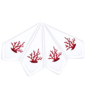 Broderie Rouge Corail Serviette de Haute Qualité 100% Coton Serviette Hemstitch Dîner Serviette pour La Maison, Hôtel, Restaurant - Product Image 1