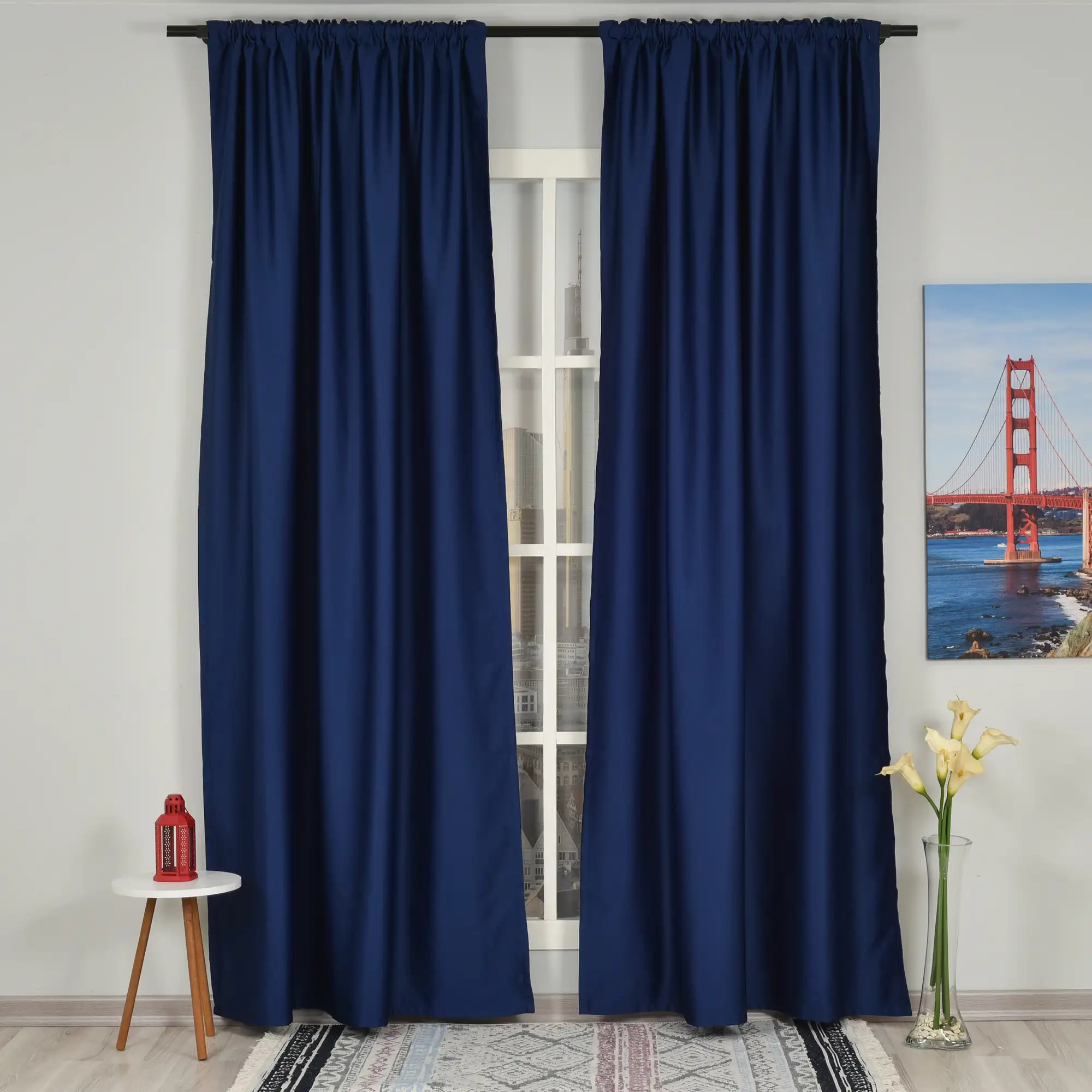 Kraliyet mavi oturma odası için karartma perdeleri dekoratif 2 panel pencere perde toptancılar için Dropshipping