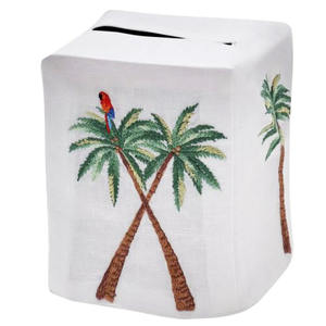 Boîte à mouchoirs brodée de noix de coco, couvercle de boîte à mouchoirs carrée, 100% lin, décoration d'hôtel à domicile - Product Image 1