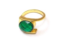 Nouvelle conception, magnifique bague réglable en argent sterling plaqué or avec onyx vert, style bohème, pour mariage ou fête, idéale comme cadeau