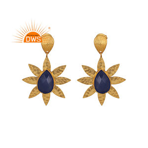 Trendy <b>Top</b> Selling Gold Plated Dangle <b>Earring</b> Blue Chalcedony Gemstone <b>Earring</b> Manufacturer - Product Image 1