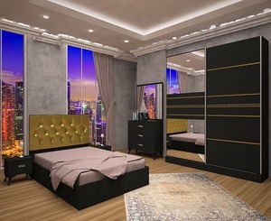 Verca Black ชุดห้องนอนที่ทันสมัยเก็บของวัสดุ chipboard ขนาดคิงไซส์/ควีนไซส์ประหยัดหรูหราเฟอร์นิเจอร์เฟย์ - Product Image 2