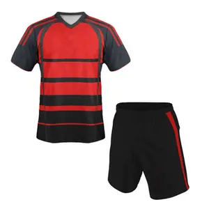 100% Polyester Sportswear Rugby Uniforme Chemises Rondes Avec Short Formation Sports Rugby Uniformes Ensembles Avec Numéro Personnalisé