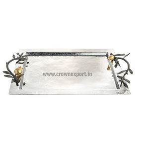 Plateau de service à thé en acier martelé découpé au diamant, design moderne en aluminium, plateaux de service de bar en métal avec poignées personnalisées, 6 pièces - Product Image 3