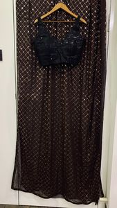 Sari de Georgette Marrón Hermoso al por Mayor para Mujer, Estilo Indio, Bordado con Lentejuelas, para Fiestas, Bodas, Moda - Product Image 3