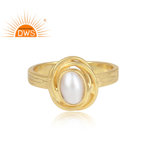 Cabochon de perles naturelles en argent 925 plaqué or Bague de créateur de bijoux Fournisseur de la collection classique - Product Image 2