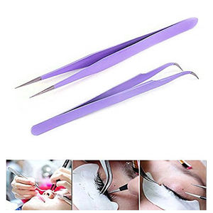 Juego de 2 pinzas aplicadoras de pestañas de Color personalizadas, puntas puntiagudas rectas curvas, pestañas duraderas impermeables de acero inoxidable - Product Image 6