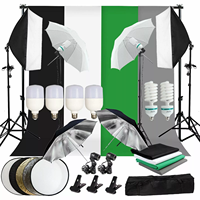 Accessoires de studio photo E-reise Ensemble de studio photo Kit d'éclairage parapluie boîte à lumière LED Support de fond Support de fond Toile de fond 4 couleurs