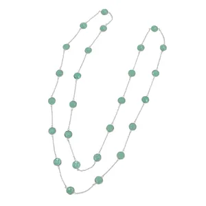 Amazonite Round Gemstone Curb Link Chain Necklace 925 Sterling Silver Designer Necklace For Girls and Women