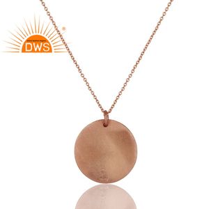 Colgante de Diseño de Disco Liso en Plata Chapada en Oro Rosa de 18k con Cadena de 31 Pulgadas, Fabricante de Joyería Personalizada - Product Image 2