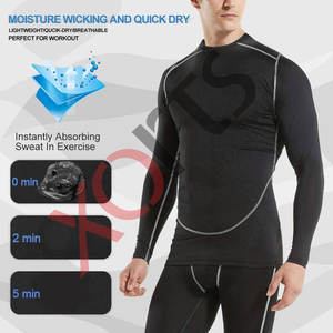 Ensemble de vêtements de sport pour hommes et femmes, vêtements de compression pour la course à pied, le yoga et la remise en forme, 100% nylon, chemises et hauts amples, noir - Product Image 4