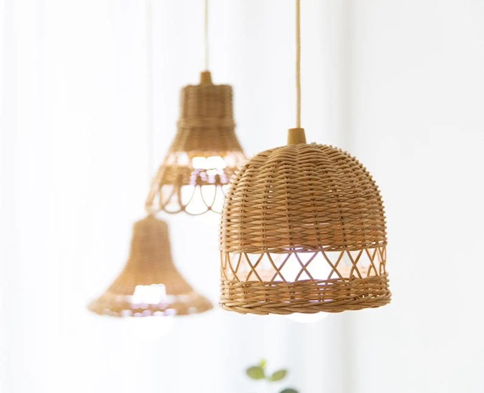 屋内韓国風バルーン空気型かわいい籐天井ランプ茶色ミニ籐吊り下げランプ