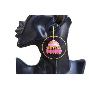 brass golden matte finishing partywear handmade meenakari beads jhumki with <b>stud</b> long hoop earing for <b>girls</b> and women - Product Image 1