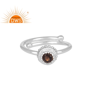 Bague en argent 925 fin avec pierre précieuse fumée taille ronde, bijoux de créateur faits à la main, bague classique, bijoux personnalisés, grossiste - Product Image 1