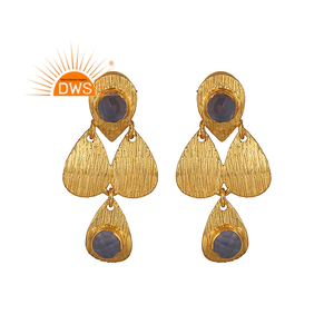 Boucles d'oreilles à la mode pour femmes, pierres précieuses, calcédoine bleue, nouvelle collection - Product Image 1
