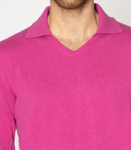 Maglione invernale lavorato a mano 100% con scollo a V da uomo a manica lunga Cashmere italiano fucsia-ODM Supply - Product Image 5
