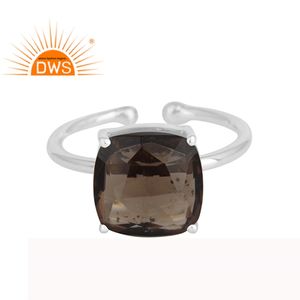 Quartz Fumé naturel Pierres Précieuses Empilable Bague Bijoux Grossiste 4 Prong Ensemble Réglables En Argent Sterling Bague Bijoux - Product Image 1