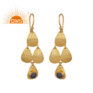 ไฮโดรบลูคาลซิโดนีตุ้มหูชุบทองทองเหลืองเครื่องประดับแฟชั่นสำหรับผู้หญิงของขวัญคอลเลกชันวินเทจของเธอ - Product Image 1