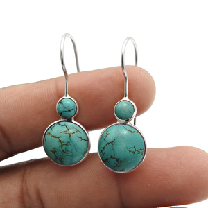 Boucles d'oreilles en argent sterling 925 avec pierre naturelle turquoise élégante pour femme, fille, fournisseur en gros de bijoux faits à la main - Product Image 2