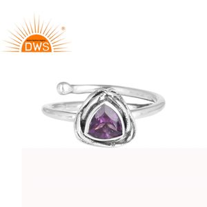 Pierre précieuse en améthyste violette naturelle, gros bijoux angés, réglable, en argent Sterling 925 - Product Image 1