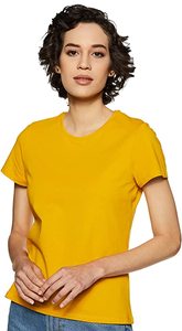 Camiseta amarilla Lisa para mujer, camiseta informal de algodón suave con cuello redondo de manga corta, cómoda, transpirable, para uso diario - Product Image 6