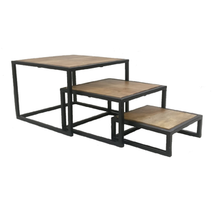 Vajilla Natural negra segura para alimentos, vajilla hecha a mano ecológica con forma cuadrada, elevador de hierro forjado y madera, Juego de 3 anidadas - Product Image 1