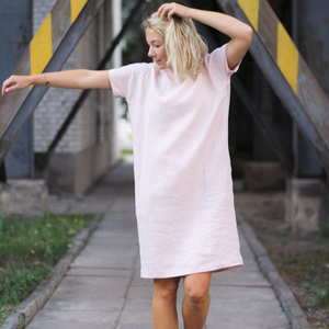 New arrival fashionable trending latest design wheat color crepe fabric o-neck short sleeve mini length sexy women linen dress - Product Image 1