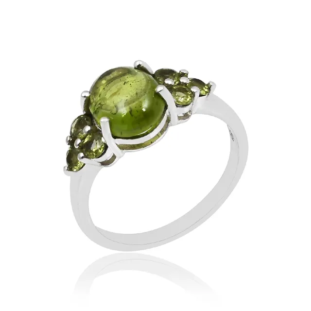 มาใหม่ผู้หญิงเครื่องประดับชั้นนําผู้ขาย 925 เงินสเตอร์ลิงธรรมชาติ Peridot แหวนพลอยผู้หญิงของขวัญเครื่องประดับ